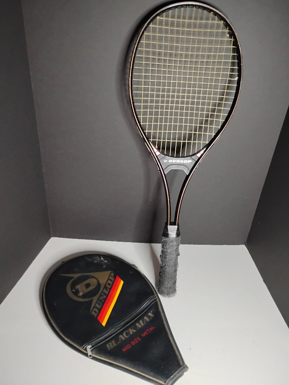 Vintage Dunlop Black Max Mid-Size Metal Tennis Racket Approximately "27 Inches